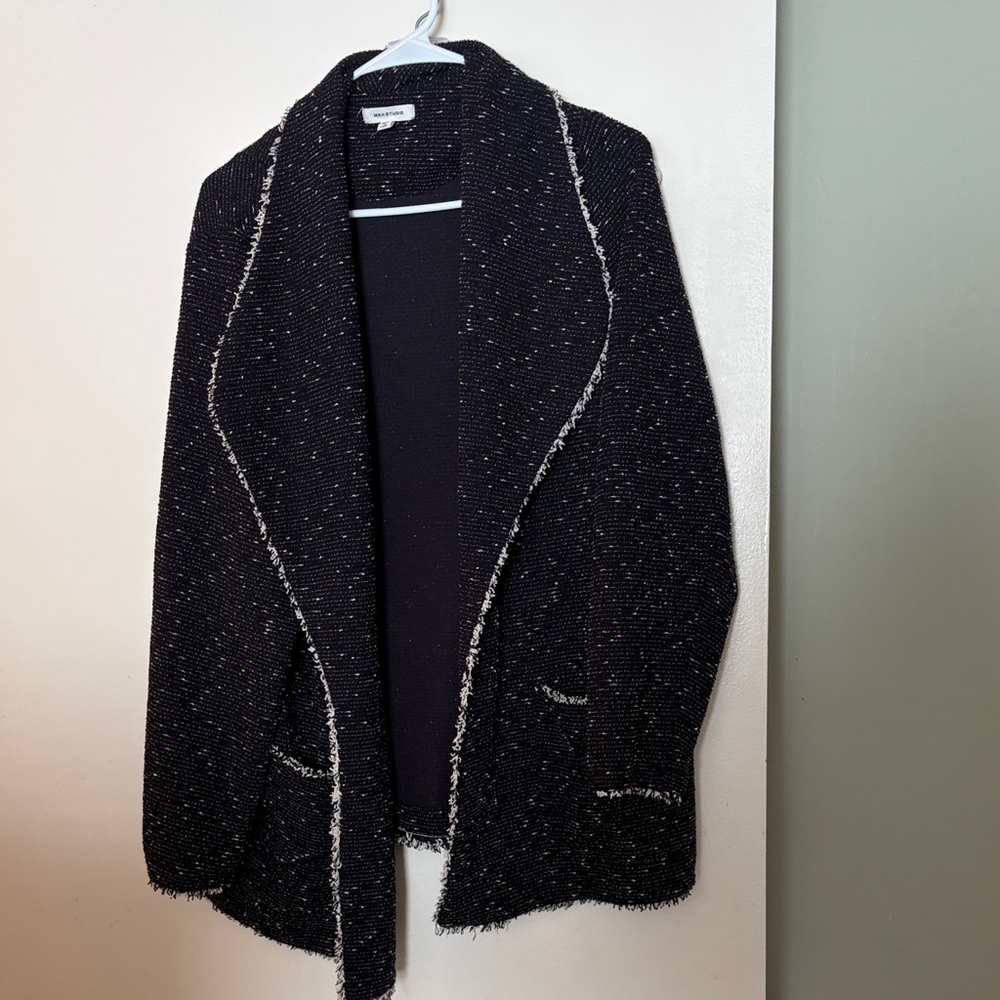 Max Studio Black Tweed Jacket with White Fleck Accents